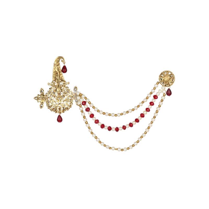 Traditional Stone Pearl Drop Safa Kalangi Brooch for Groom/Men/Dulha Pagadi