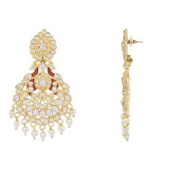 Traditional Kundan Pearl with Meena Work Chandbali Earrings with Maang Tikka Set 2