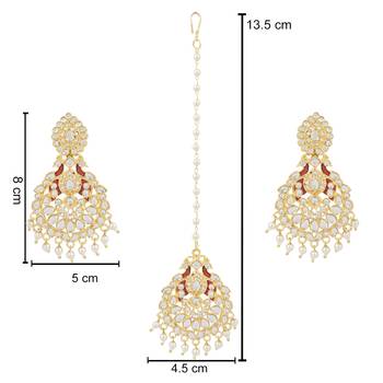 Traditional Kundan Pearl with Meena Work Chandbali Earrings with Maang Tikka Set 5