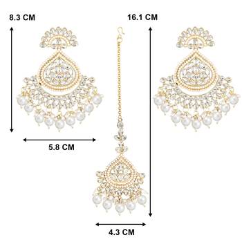 Traditional Kundan & Pearl Chandbali Earrings With Maang Tikka Set 4
