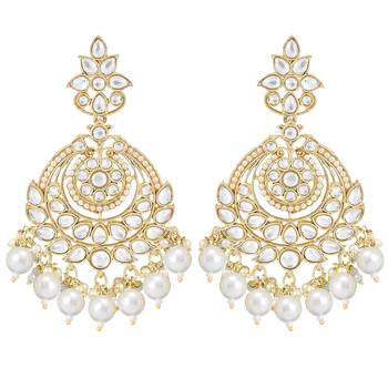 Traditional Kundan & Pearl Chandbali Earrings With Maang Tikka Set 2