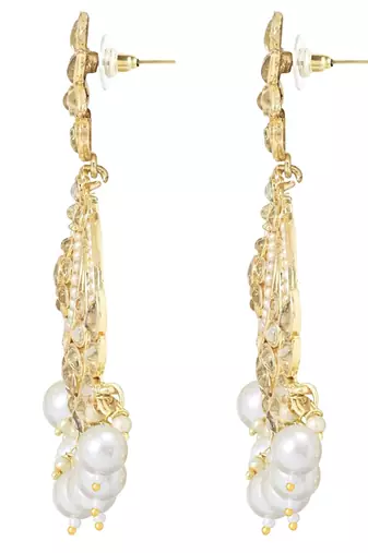 Traditional Kundan & Pearl Chandbali Earrings With Maang Tikka Set