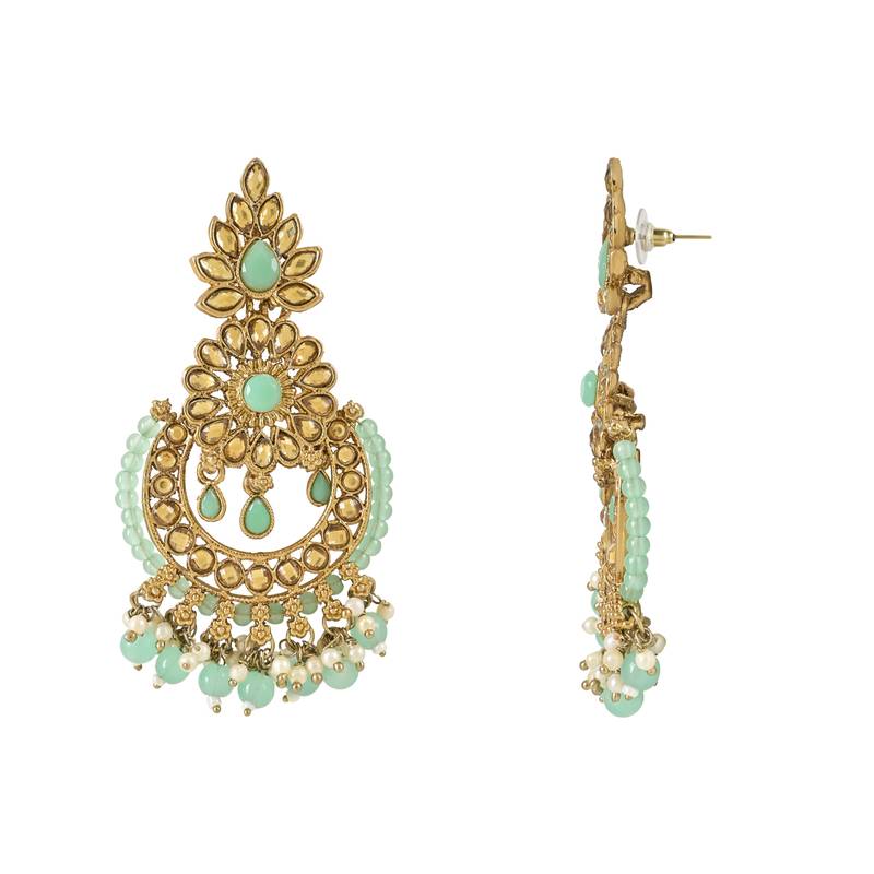 Traditional Kundan Pearl Drop Earrings With Maang Tikka Set