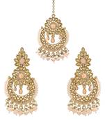 Traditional Kundan Pearl Drop Earrings With Maang Tikka Set
