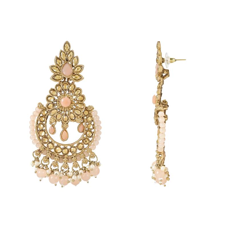Traditional Kundan Pearl Drop Earrings With Maang Tikka Set