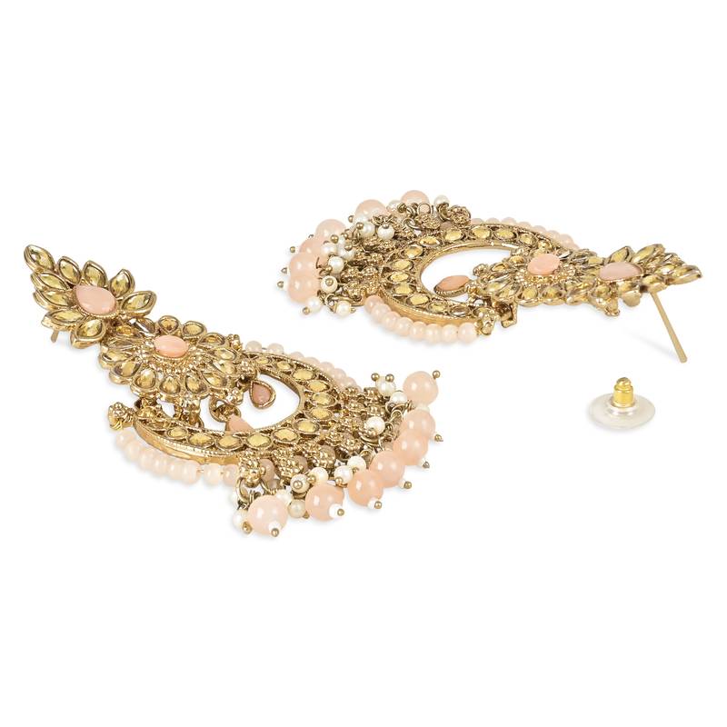 Traditional Kundan Pearl Drop Earrings With Maang Tikka Set