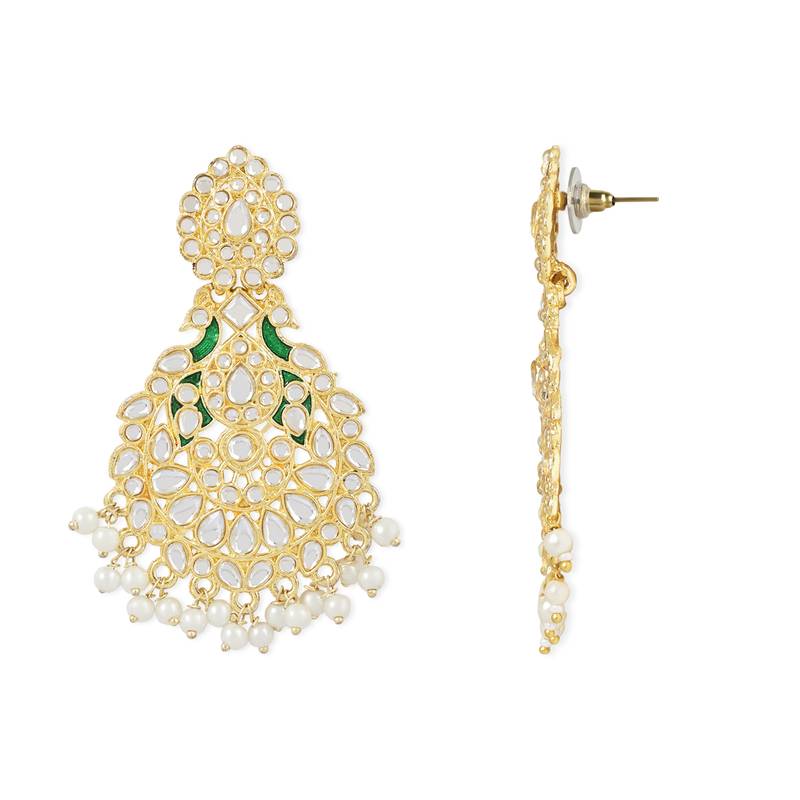 Traditional Kundan Pearl with Meena Work Chandbali Earrings with Maang Tikka Set