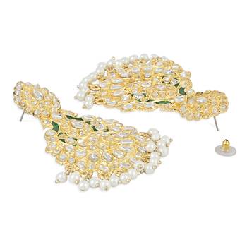 Traditional Kundan Pearl with Meena Work Chandbali Earrings with Maang Tikka Set 3