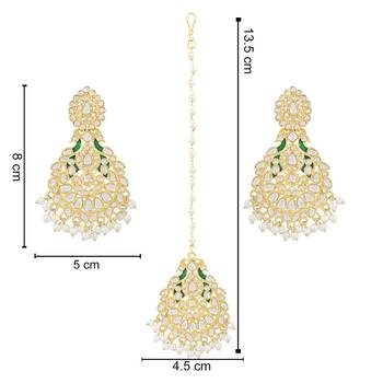 Traditional Kundan Pearl with Meena Work Chandbali Earrings with Maang Tikka Set 5