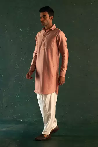 Rose pink chanderi kurta with salwar