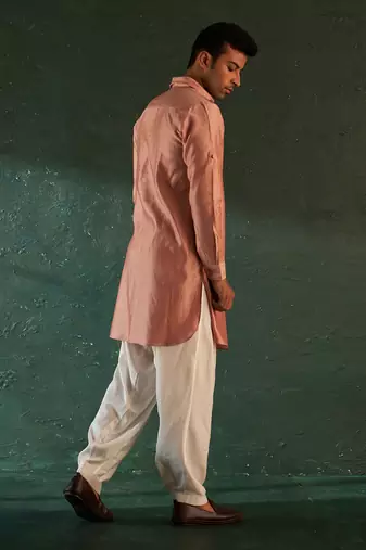 Rose pink chanderi kurta with salwar