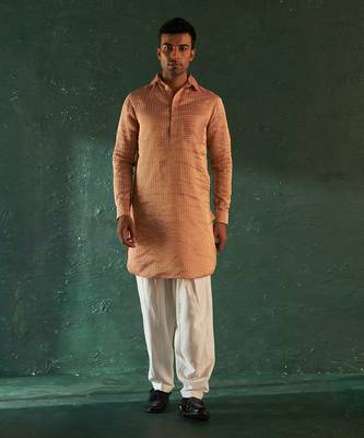 Rose pink tissue striped kurta with salwar 1