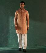 Rose pink tissue striped kurta with salwar