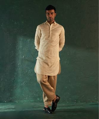 Ivory tissue striped kurta & salwar 1