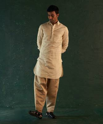 Ivory tissue striped kurta & salwar 2