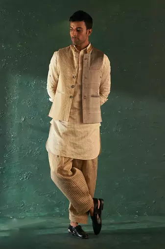 Ivory tissue striped kurta & salwar