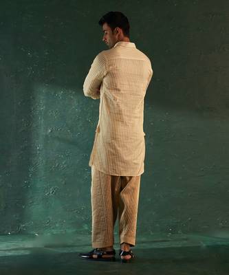 Ivory tissue striped kurta & salwar 5