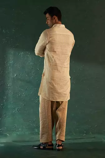 Ivory tissue striped kurta & salwar