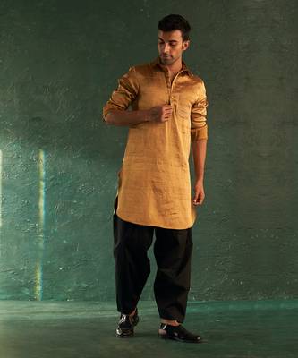 Gold metallic tissue kurta with salwar 1