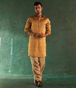 Gold tissue metallic solid kurta with striped salwar