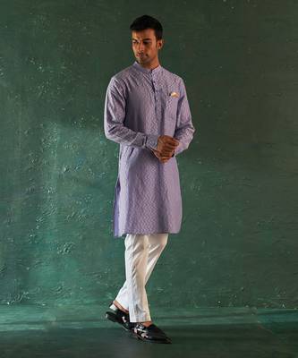 Lavender cotton chevron pattern kurta with pant 1
