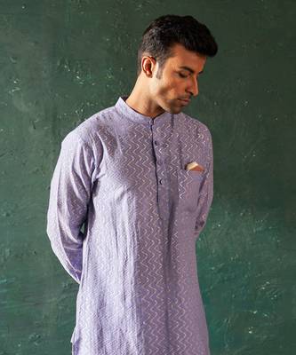 Lavender cotton chevron pattern kurta with pant 2