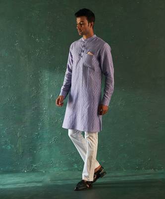 Lavender cotton chevron pattern kurta with pant 3