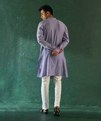 Lavender cotton chevron pattern kurta with pant 5