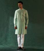 Aqua green cotton chevron pattern kurta with pant