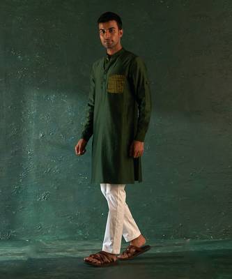 Deep green chanderi kurta with pant 1