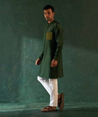 Deep green chanderi kurta with pant 2