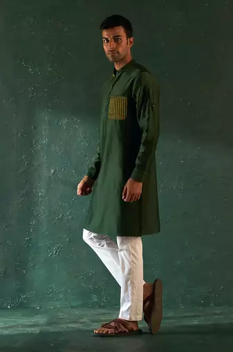 Deep green chanderi kurta with pant