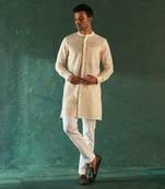 White chevron pattern cotton kurta with pant