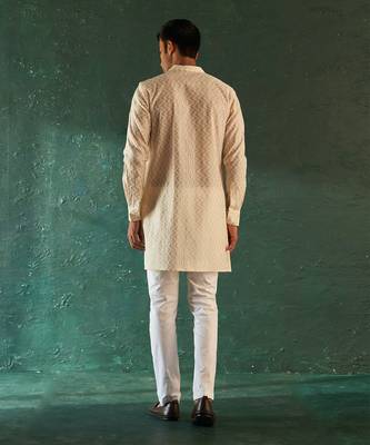 White chevron pattern cotton kurta with pant 3