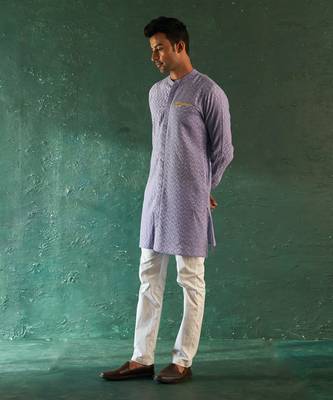 Lavender chevron pattern straight kurta with pant 1