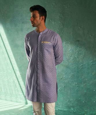 Lavender chevron pattern straight kurta with pant 2