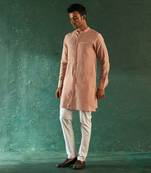 Rose pink chevron pattern straight kurta with pant