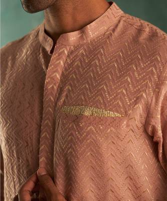 Rose pink chevron pattern straight kurta with pant 2