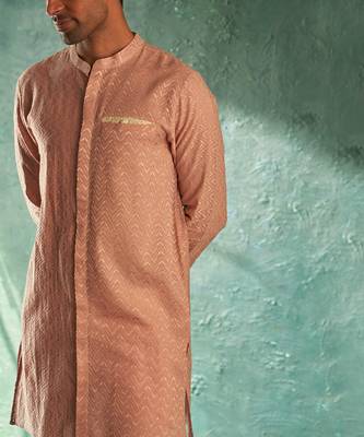 Rose pink chevron pattern straight kurta with pant 4