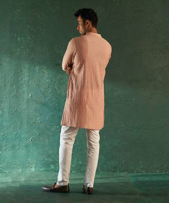 Rose pink chevron pattern straight kurta with pant 5