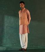 Rose pink stripe pattern bundi & kurta set