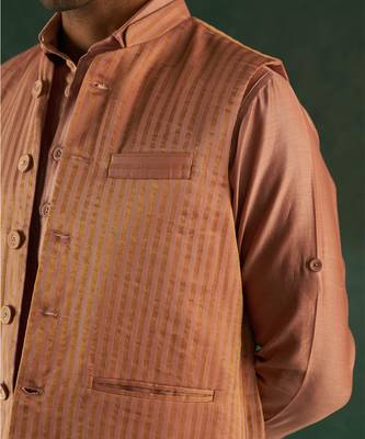 Rose pink stripe pattern bundi & kurta set 3