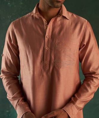Rose pink stripe pattern bundi & kurta set 5