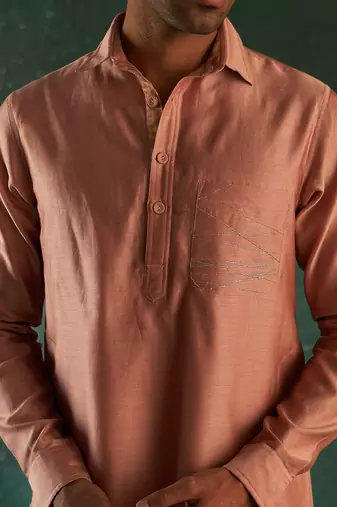 Rose pink stripe pattern bundi & kurta set