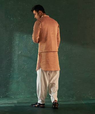 Rose pink tissue striped bundi & kurta set 5