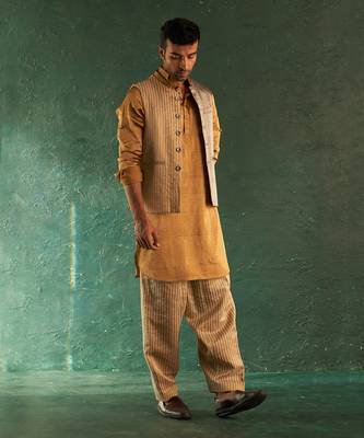 Multi color striped nehru jacket & kurta set 2