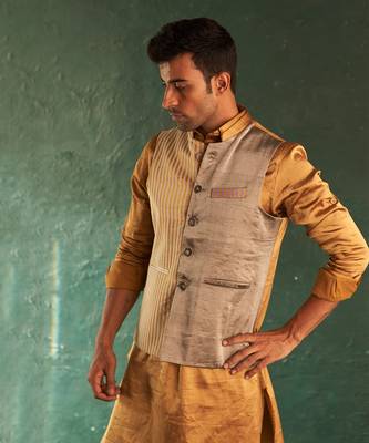 Multi color striped nehru jacket & kurta set 4