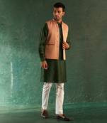 Rose pink striped bundi and kurta set