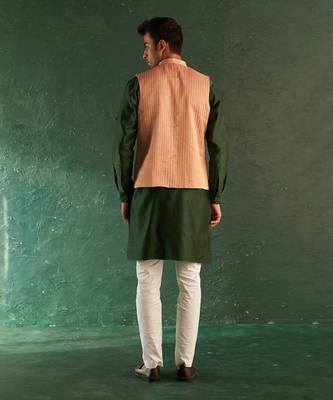 Rose pink striped bundi and kurta set 3
