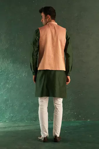Rose pink striped bundi and kurta set